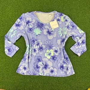 Croft & Barrow NOS Stretch Purple Floral 3/4 Sleeve Blouse Sz S